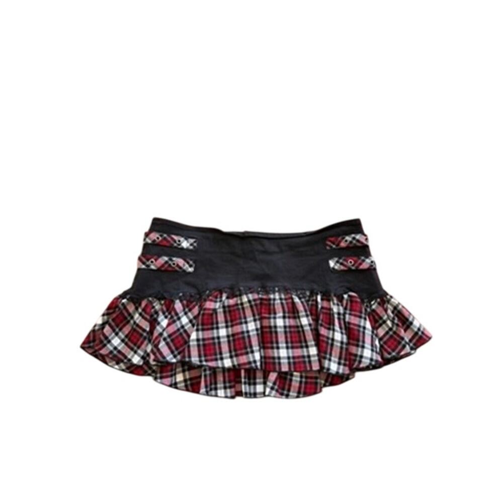 Vintage Y2K Tripp NYC Red Plaid Grommet Strap Mini Skirt Mall Goth Punk XL